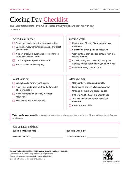Closing Day Checklist cover